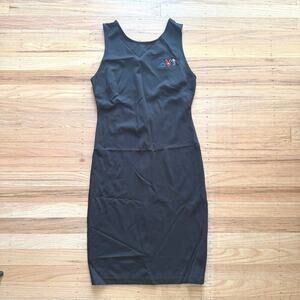 Lulus Black Bodycon Scoop Back Sleeveless Dress Size M Patchwork Logo LBD